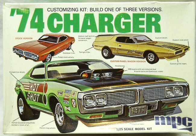 MPC 1/25 1974 Dodge Charger - Stock / Custom Panel Wagon / Drag Version, 1-7407-250 plastic model kit